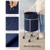 imageSONGMICS Laundry Basket with Wheels Rolling Laundry Hamper 29 Gal Round Laundry Cart with Steel Frame and Removable Bag 4 Casters and 2 Brakes Black and Silver URLS002B01Charcoal Blue  Silver