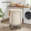 imageSONGMICS Laundry Basket with Wheels Rolling Laundry Hamper 29 Gal Round Laundry Cart with Steel Frame and Removable Bag 4 Casters and 2 Brakes Black and Silver URLS002B01Cream  Silver