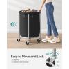 imageSONGMICS Laundry Basket with Wheels Rolling Laundry Hamper 29 Gal Round Laundry Cart with Steel Frame and Removable Bag 4 Casters and 2 Brakes Black and Silver URLS002B01Black  Silver