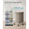 imageSONGMICS Laundry Basket with Wheels Rolling Laundry Hamper 29 Gal Round Laundry Cart with Steel Frame and Removable Bag 4 Casters and 2 Brakes Black and Silver URLS002B01Camel Brown  Silver