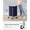imageSONGMICS Laundry Basket with Wheels Rolling Laundry Hamper 29 Gal Round Laundry Cart with Steel Frame and Removable Bag 4 Casters and 2 Brakes Black and Silver URLS002B01Charcoal Blue  Silver