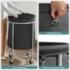 imageSONGMICS Laundry Basket with Wheels Rolling Laundry Hamper 29 Gal Round Laundry Cart with Steel Frame and Removable Bag 4 Casters and 2 Brakes Black and Silver URLS002B01Black  Silver