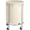 imageSONGMICS Laundry Basket with Wheels Rolling Laundry Hamper 29 Gal Round Laundry Cart with Steel Frame and Removable Bag 4 Casters and 2 Brakes Black and Silver URLS002B01Cream  Silver