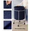 imageSONGMICS Laundry Basket with Wheels Rolling Laundry Hamper 29 Gal Round Laundry Cart with Steel Frame and Removable Bag 4 Casters and 2 Brakes Black and Silver URLS002B01Charcoal Blue  Silver