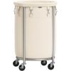 imageSONGMICS Laundry Basket with Wheels Rolling Laundry Hamper 29 Gal Round Laundry Cart with Steel Frame and Removable Bag 4 Casters and 2 Brakes Black and Silver URLS002B01Cream  Silver