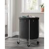 imageSONGMICS Laundry Basket with Wheels Rolling Laundry Hamper 29 Gal Round Laundry Cart with Steel Frame and Removable Bag 4 Casters and 2 Brakes Black and Silver URLS002B01Black  Silver
