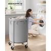 imageSONGMICS Laundry Basket with Wheels Rolling Laundry Hamper 29 Gal Round Laundry Cart with Steel Frame and Removable Bag 4 Casters and 2 Brakes Black and Silver URLS002B01Gray  Silver