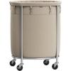 imageSONGMICS Laundry Basket with Wheels Rolling Laundry Hamper 29 Gal Round Laundry Cart with Steel Frame and Removable Bag 4 Casters and 2 Brakes Black and Silver URLS002B01Camel Brown  Silver