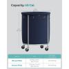 imageSONGMICS Laundry Basket with Wheels Rolling Laundry Hamper 29 Gal Round Laundry Cart with Steel Frame and Removable Bag 4 Casters and 2 Brakes Black and Silver URLS002B01Charcoal Blue  Silver