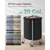 imageSONGMICS Laundry Basket with Wheels Rolling Laundry Hamper 29 Gal Round Laundry Cart with Steel Frame and Removable Bag 4 Casters and 2 Brakes Black and Silver URLS002B01Black  Silver