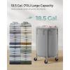 imageSONGMICS Laundry Basket with Wheels Rolling Laundry Hamper 29 Gal Round Laundry Cart with Steel Frame and Removable Bag 4 Casters and 2 Brakes Black and Silver URLS002B01Gray  Silver