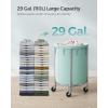 imageSONGMICS Laundry Basket with Wheels Rolling Laundry Hamper 29 Gal Round Laundry Cart with Steel Frame and Removable Bag 4 Casters and 2 Brakes Black and Silver URLS002B01Mint Green  Silver
