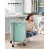 imageSONGMICS Laundry Basket with Wheels Rolling Laundry Hamper 29 Gal Round Laundry Cart with Steel Frame and Removable Bag 4 Casters and 2 Brakes Black and Silver URLS002B01Mint Green  Silver
