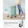 imageSONGMICS Laundry Basket with Wheels Rolling Laundry Hamper 29 Gal Round Laundry Cart with Steel Frame and Removable Bag 4 Casters and 2 Brakes Black and Silver URLS002B01Mint Green  Silver