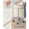imageSONGMICS Laundry Basket with Wheels Rolling Laundry Hamper 29 Gal Round Laundry Cart with Steel Frame and Removable Bag 4 Casters and 2 Brakes Black and Silver URLS002B01Cream  Silver