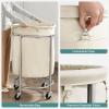 imageSONGMICS Laundry Basket with Wheels Rolling Laundry Hamper 29 Gal Round Laundry Cart with Steel Frame and Removable Bag 4 Casters and 2 Brakes Black and Silver URLS002B01Cream  Silver