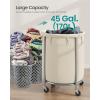imageSONGMICS Laundry Basket with Wheels Rolling Laundry Hamper 29 Gal Round Laundry Cart with Steel Frame and Removable Bag 4 Casters and 2 Brakes Black and Silver URLS002B01Cream  Silver