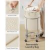 imageSONGMICS Laundry Basket with Wheels Rolling Laundry Hamper 29 Gal Round Laundry Cart with Steel Frame and Removable Bag 4 Casters and 2 Brakes Black and Silver URLS002B01Cream  Silver