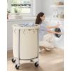 imageSONGMICS Laundry Basket with Wheels Rolling Laundry Hamper 29 Gal Round Laundry Cart with Steel Frame and Removable Bag 4 Casters and 2 Brakes Black and Silver URLS002B01Cream  Silver