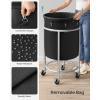 imageSONGMICS Laundry Basket with Wheels Rolling Laundry Hamper 29 Gal Round Laundry Cart with Steel Frame and Removable Bag 4 Casters and 2 Brakes Black and Silver URLS002B01Black  Silver