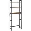 imageSONGMICS OverTheToilet Storage 3Tier Bathroom Organizer Over Toilet with Adjustable Shelves Hooks Bamboo Freestanding Space Saver Bathroom Shelves Rustic Brown and Ink Black UBTS012B01Rustic Brown  Ink Black