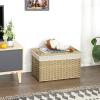imageSONGMICS Storage Basket with Lid 423 Gallon 160L Storage Bin Woven Blanket Storage Basket with Handles Foldable Removable Liner Metal Frame for Bedroom Laundry Room Brown URST76BRNatural