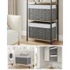 imageSONGMICS Storage Basket with Lid 423 Gallon 160L Storage Bin Woven Blanket Storage Basket with Handles Foldable Removable Liner Metal Frame for Bedroom Laundry Room Brown URST76BRGray