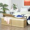 imageSONGMICS Storage Basket with Lid 423 Gallon 160L Storage Bin Woven Blanket Storage Basket with Handles Foldable Removable Liner Metal Frame for Bedroom Laundry Room Brown URST76BRNatural
