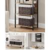 imageSONGMICS Storage Basket with Lid 423 Gallon 160L Storage Bin Woven Blanket Storage Basket with Handles Foldable Removable Liner Metal Frame for Bedroom Laundry Room Brown URST76BRBrown