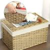 imageSONGMICS Storage Basket with Lid 423 Gallon 160L Storage Bin Woven Blanket Storage Basket with Handles Foldable Removable Liner Metal Frame for Bedroom Laundry Room Brown URST76BRNatural