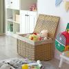 imageSONGMICS Storage Basket with Lid 423 Gallon 160L Storage Bin Woven Blanket Storage Basket with Handles Foldable Removable Liner Metal Frame for Bedroom Laundry Room Brown URST76BRNatural