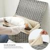imageSONGMICS Storage Basket with Lid 423 Gallon 160L Storage Bin Woven Blanket Storage Basket with Handles Foldable Removable Liner Metal Frame for Bedroom Laundry Room Brown URST76BRGray