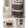 imageSONGMICS Storage Basket with Lid 423 Gallon 160L Storage Bin Woven Blanket Storage Basket with Handles Foldable Removable Liner Metal Frame for Bedroom Laundry Room Brown URST76BRBrown