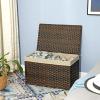 imageSONGMICS Storage Basket with Lid 423 Gallon 160L Storage Bin Woven Blanket Storage Basket with Handles Foldable Removable Liner Metal Frame for Bedroom Laundry Room Brown URST76BRBrown