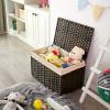 imageSONGMICS Storage Basket with Lid 423 Gallon 160L Storage Bin Woven Blanket Storage Basket with Handles Foldable Removable Liner Metal Frame for Bedroom Laundry Room Brown URST76BRBrown