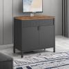 imageSONGMICS Storage Cabinet Floor Standing Cabinet with Door 157 x 315 x 299 Inches Adjustable Shelf SpaceSaving Sideboard Industrial Style Natural Beige and White LSC102W57Rustic Brown  Black