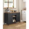 imageSONGMICS Storage Cabinet Floor Standing Cabinet with Door 157 x 315 x 299 Inches Adjustable Shelf SpaceSaving Sideboard Industrial Style Natural Beige and White LSC102W57Rustic Brown  Matte Black