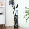 imageSONGMICS Umbrella Stand Holder for Entryway Steel Round Rack Organizer Freestanding for Canes Walking Sticks with Detachable Drip Tray 4 Hooks Black ULUC20BBlack