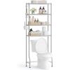 imageSONGMICS 4 Tier Over The Toilet Storage Metal Storage Rack Adjustable Shelves 4 Hooks Roll Holder SpaceSaving Bathroom Storage Shelf Organizer 118 x 248 x 693 Inches Black UBTS013B01Silver Gray