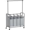 imageSONGMICS 4Section Laundry Sorter Rolling Laundry Hamper with Hanging Bar HeavyDuty Laundry Basket Lockable Wheels Hampers for Laundry 4 x 132 Gal Gray URLS44GSGray
