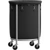 imageSONGMICS Laundry Basket with Wheels Rolling Laundry Hamper 29 Gal Round Laundry Cart with Steel Frame and Removable Bag 4 Casters and 2 Brakes Black and Silver URLS002B01Black  Silver