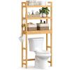 imageSONGMICS Over The Toilet Storage 3Tier Over Toilet Bathroom Organizer with Adjustable Shelf 102 x 248 x 669 Inches SpaceSaving Gray UBTS001G01Natural Beige