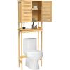 imageSONGMICS Over The Toilet Storage Cabinet with Charging Station Bathroom Cabinet with Adjustable Inside Shelf and Bottom Stabilizer Bar SpaceSaving Toilet Rack Natural Beige UBTS015N01Natural Beige