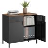 imageSONGMICS Storage Cabinet Floor Standing Cabinet with Door 157 x 315 x 299 Inches Adjustable Shelf SpaceSaving Sideboard Industrial Style Natural Beige and White LSC102W57Rustic Brown  Black