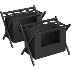 imageSONGMICS 2 Pack Luggage Racks with 2 Removable Laundry Bag Set of 2 Suitcase Stands for Guest Room Foldable for SpaceSaving Storage Steel Frame Hotel Bedroom Black URLR008B02Black