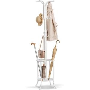 imageSONGMICS Freestanding Coat Rack with Umbrella Holder Metal Stand with 12 Hooks For Entryways Hallways Living Rooms Bedrooms Ink BlackPearl White
