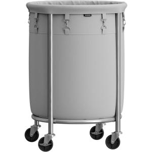 imageSONGMICS Laundry Basket with Wheels Rolling Laundry Hamper 29 Gal Round Laundry Cart with Steel Frame and Removable Bag 4 Casters and 2 Brakes Black and Silver URLS002B01Gray  Silver