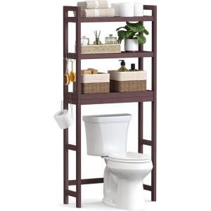 imageSONGMICS Over The Toilet Storage 3Tier Over Toilet Bathroom Organizer with Adjustable Shelf 102 x 248 x 669 Inches SpaceSaving Gray UBTS001G01Brown