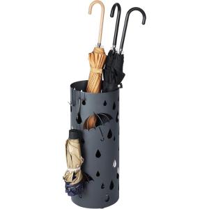 imageSONGMICS Umbrella Stand Metal Umbrella Holder for Entryway with Water Tray and 4 Hooks 67 x 67 x 161 Inches Round Black ULUC024B01Anthracite Gray
