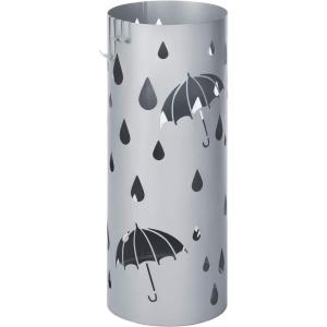 imageSONGMICS Umbrella Stand Metal Umbrella Holder for Entryway with Water Tray and 4 Hooks 67 x 67 x 161 Inches Round Black ULUC024B01Silver Gray